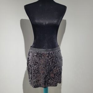 Express Women's Sequined Elastic Waist Mini Skirt Small Silver Black Glam Party
